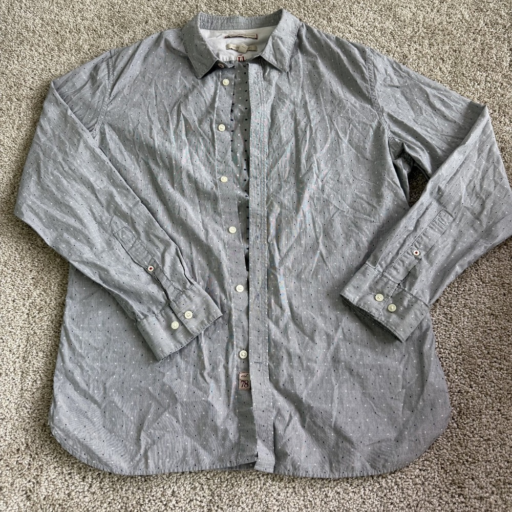 Banana Republic Shirt Mens Large Gray Polka Dot Long Sleeve Button Up Slim